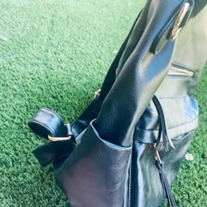 Black faux leather backpack purse